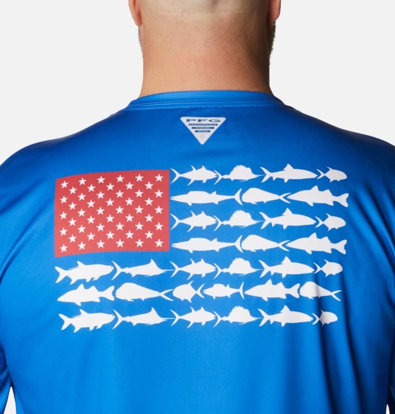 Men's Columbia PFG Terminal Tackle Fish Flag Long Sleeve Sweatshirts Blue | Plus Size CA-CC4A8